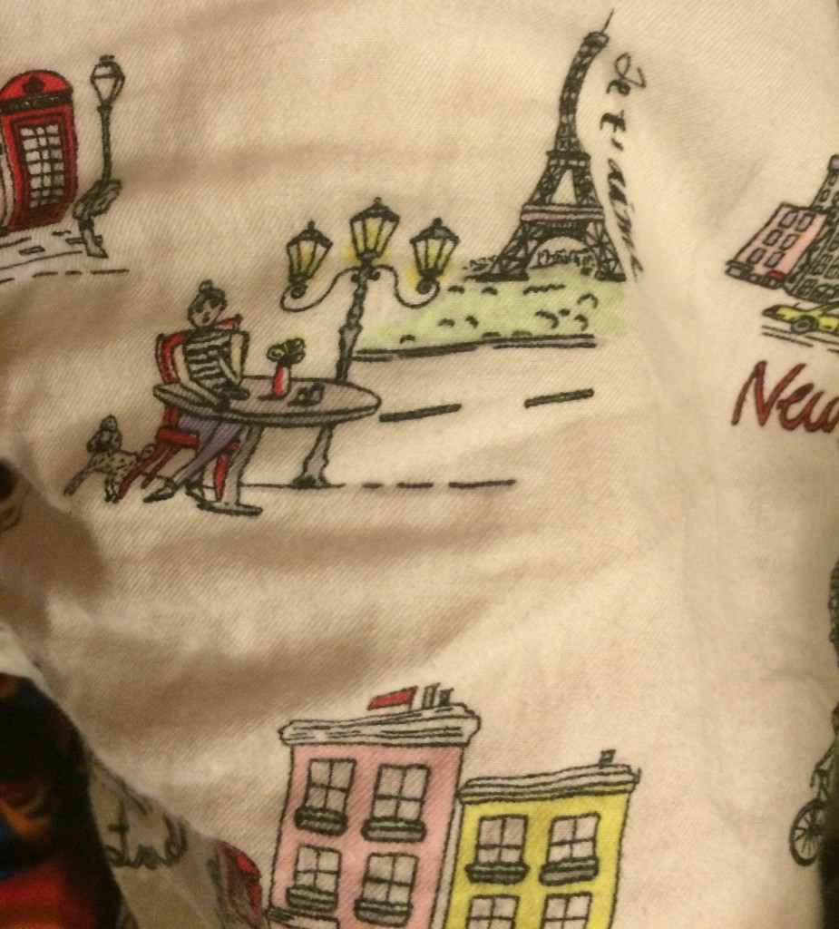Ironically I write this in my pj's depicting famous cities...